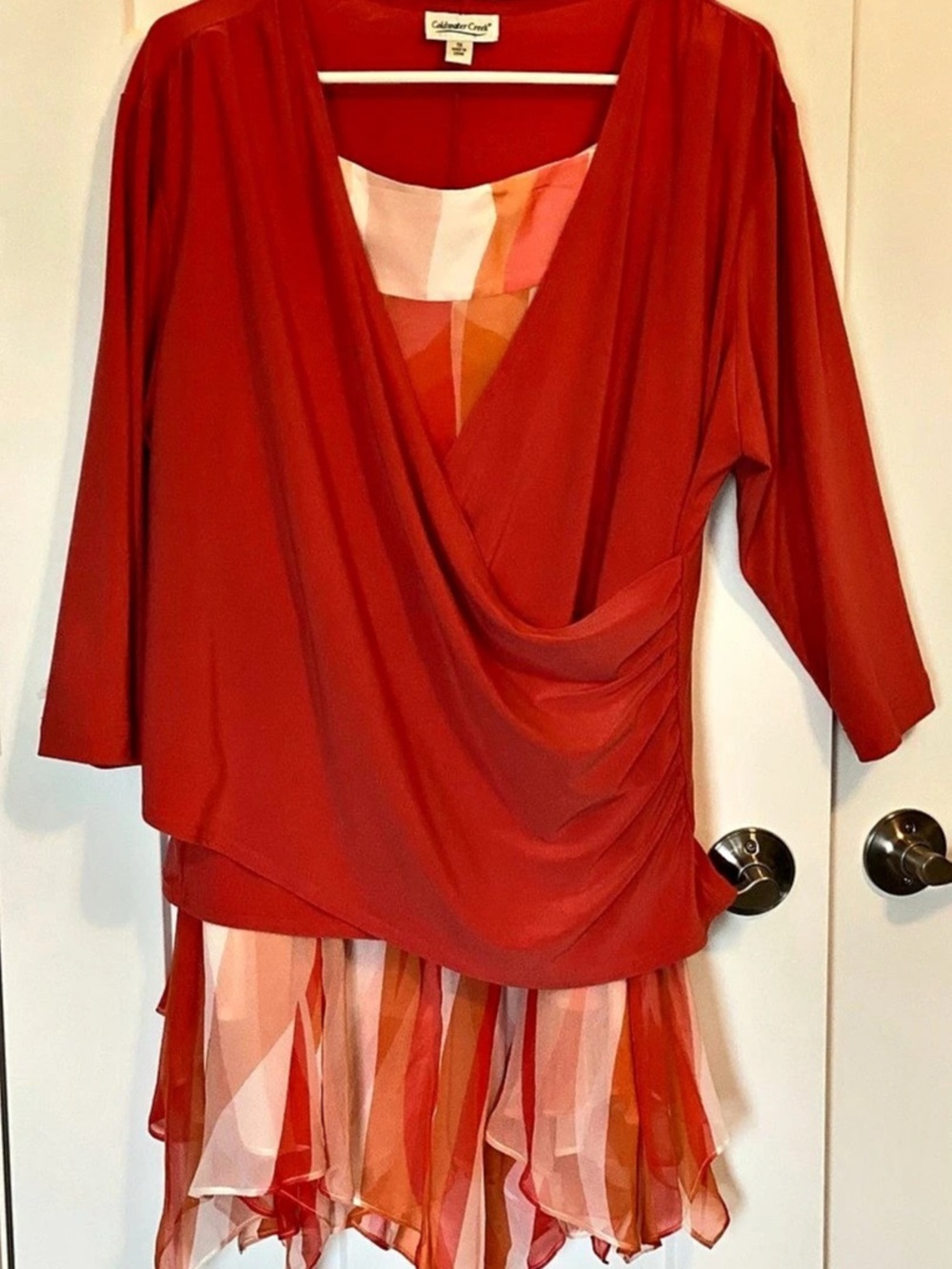Coldwater Creek Abstract Layered Blouse Size 1X in Red & Pink